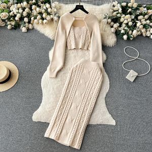 Werkjurken elegante vrouwen wollen pak outfits gebreide tanktop jumper tops jas slanke maxi rokken 3 stuks sets goede kwaliteit