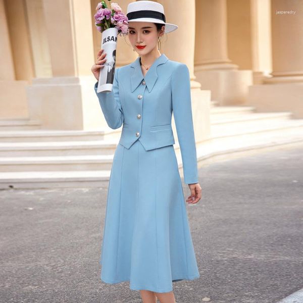 Vestidos de trabajo Est 2023 primavera profesional mujeres trajes de negocios con chaqueta abrigo y falda estilos OL uniformes damas conjuntos de ropa de oficina