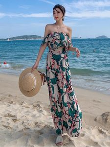 Robes de travail Fashion Bohemian Jirt Two-Piece cosits Femme Summer Beach Crop Tops High Wiston Longes jupes Seaside Holiday Sets femme