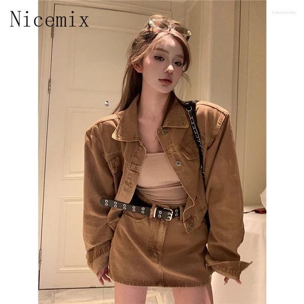 Vestidos de trabajo Moda Ropa coreana Conjunto de mujeres Slim Fit Short Denim Coat Falda de cintura alta Chicas picantes Causal Streetwear Dos piezas