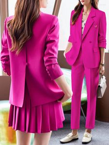 Robes de travail Mode Rose Noir Marron Dames Pantalon Costume Formel 2 Pièces Ensemble Femmes Affaires Porter Veste À Manches Longues Blazer Et Pantalon