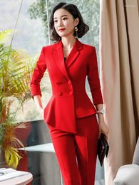 Werkjurken mode Red Pant Suits For Women Business Wear Formal Outfits Office Lady Blazer Set Elegante 2 stuks Sets vrouwelijk 2024