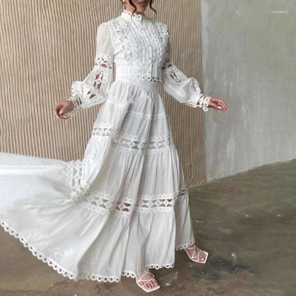 Robes de travail Fashion Runway Flower broderie Two Piece Set Femmes Automne Single Breasted Lace Shirts A Line Maxi Long jupes longues combinaisons