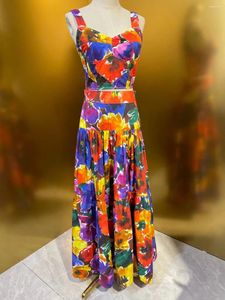 Robes de travail à la mode gilet rajeunissant 2 pièces 2024 printemps femmes coton imprimé corsage sans manches jupe taille haute