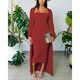 Werkjurken vrouwelijke lange mouw casual tweedelig sets elegante herfst vrouwen solide outfits sexy bralette bodycon jurk en vestjassen jassen