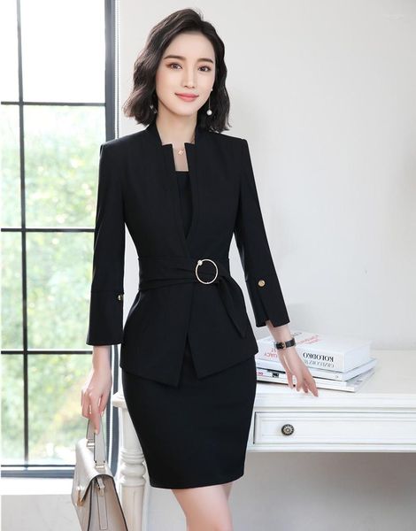 Robes de travail formelles pour femmes, costumes pour femmes, ensembles veste et Blazer d'affaires, vêtements noirs, uniformes de bureau, Styles