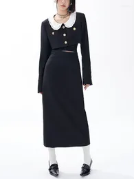 Robes de travail France Vintage Elegant Tree Piece Set Femmes Korean Style Sweet Midi Jirt Suit femelle Black Retro Casual Split 2024