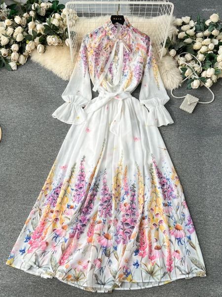 Robes de travail French Elegant Floral Floral Two Piece Femme Femmes Long Man Man Giras de mousseline de mousseline Halpe Jupe Imprimé Vintage Party Sortifts