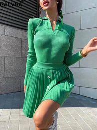 Vestidos de trabajo Gacvga Knit Sweater Sweater Sweater Dress Sets Women Polo Camiseta Top and Skirts Suits 2024 Outumn Winter Set Two Piece Casual Faitfit