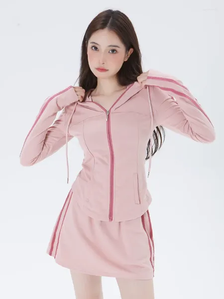 Robes de travail Girl Sports Costume Femme Spring Casual Casumed à manche à manteau long à manches longues Top High Wirt Twirt Two Mety Fashion Female Vêtements