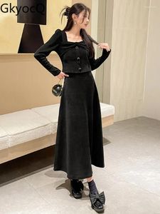 Werkjurken gkyocq elegante vrouwen tweedelig sets outfit vintage vierkante kraag lange mouwen korte mouw korte jas hoge taille slank een lijnrok