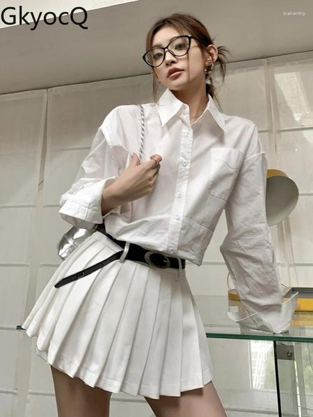 Vestidos de trabajo GkyocQ Moda coreana Primavera Mujeres Conjuntos de 2 piezas Estilo casual simple Camisa blanca versátil Cintura alta Una línea Falda plisada