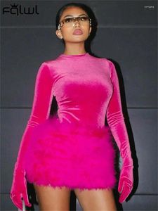 Robes de travail Habbris Fall Fashion Rosmered Bodycon 2 Jupe en deux pièces Set Night Club Club pour femme 2024 Black Sexy Villus Mini