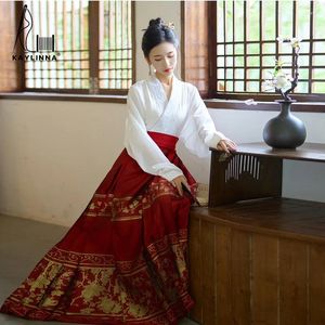 Werkjurken Hanfu dames weven Gold Imitatie Make -up Floemvliegtuigen Mouwen Chinese Red Horse Face Dress Wedding Herfst en