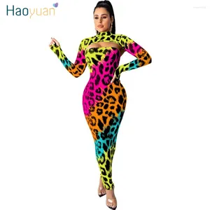 HAOYUAN Sexy Camo Luipaard Tweedelige Set Vrouwen Rave Festival Kleding Crop Top Bijpassende Jurk Sets 2 Verjaardag Club Outfits