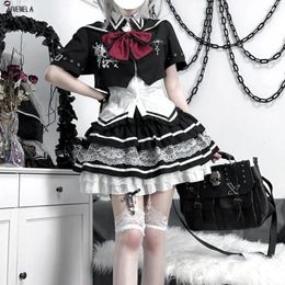 Robes de travail Harajuku gothique Punk fille costume dentelle fatigué gâteau jupes à manches courtes noeud papillon chemise mince hauts Blazer manteau vêtements d'extérieur tenues AFC2079
