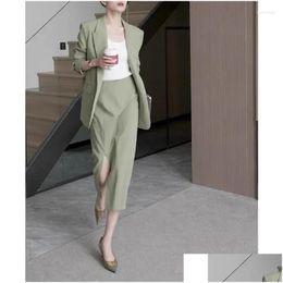 Robes de travail High Ji Fashion Age réduisant Style Casual Professional Halfskirt Two Piece Set for Women Drop Deliver Apparel Womens Clo Otvbn
