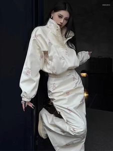 Robes de travail de haute qualité décontractées 2 pièces imprimées coréen veste lâche