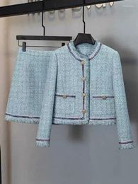 Vestidos de trabalho de alta qualidade francês pequeno perfumado tweed 2 peças define roupa feminina outono inverno temperamento jaqueta casaco saia dois ternos