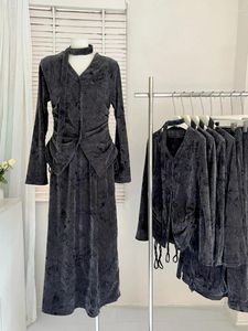Werkjurken Hoge kwaliteit luxe outfits 2-delige rokset Print vest Zijkoord met elastische taille A-lijn Dames Herfst Winter