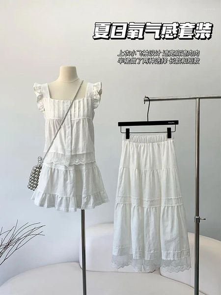 Vestidos de trabajo Trajes de alta calidad Set de falda de 2 piezas Collar Camisetas blancas