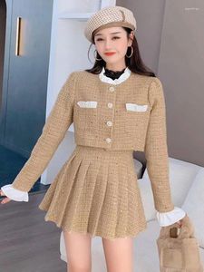 Vestidos de trabajo Tweed de alta calidad Tweed de dos piezas para mujeres Cabalde de lana de lana Cadada de pelaje Invierno Corea 2 trajes