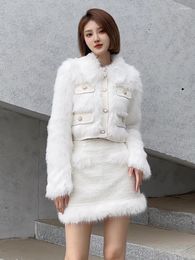 Robes de travail de haute qualité épais chaud hiver 2 pièces ensembles femmes tenue mode fausse fourrure veste manteau jupe deux ensemble Conjuntos Femininos