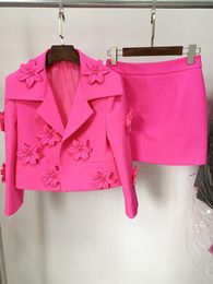 Werkjurken HIGH STREET Est Fashion 2023 Designer Runway Suit Set Dames Prachtige 3D Bloemen Applicaties Blazer Minirok