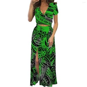 Robes de travail HYCOOL polynésien Tribal vert été décontracté femmes ensembles vêtements tenue Sexy haut et jupe ensemble mode élégant pour