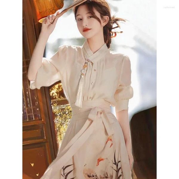 Vestidos de trabajo Vestido tradicional chino mejorado Hanfu Patchwork Conjunto de falda de alta gama Elegante Dulce Desplazamientos Artísticos Retro Ropa de mujer