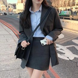 Vestidos de trabajo Insozkdg Corea Chic Primavera Otoño Temperamento Solapa Todo fósforo Traje de manga larga Chaqueta Cintura alta Falda de cadera delgada Conjunto de dos piezas