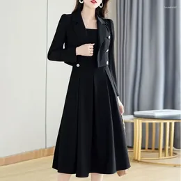 Robes de travail insozkdg femmes vêtements y2k 2 pièces robes d'automne coréen bureau dame gracefful Blazer tank tenue veste de costume court