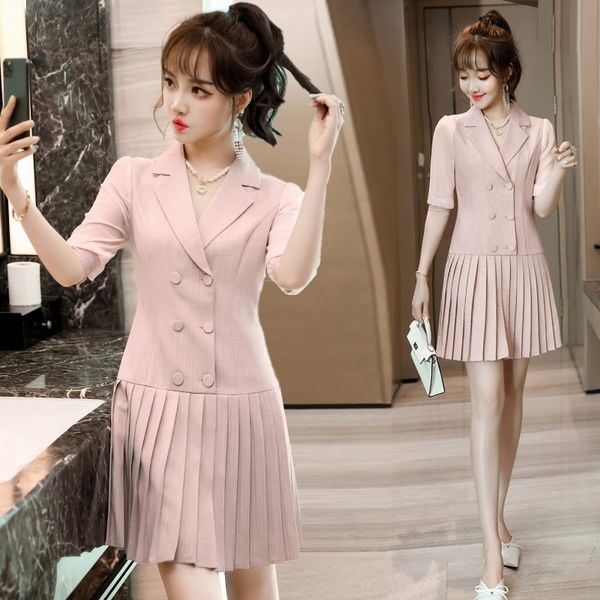 Robes de travail IZICFLY Style d'été plis volants rose robe coréenne pour les femmes bureau mince carrière affaires décontracté vêtements de travail 221006