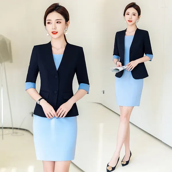 Robes de travail IZICFLY Style d'été demi-élégant tenue de bureau pour les femmes veste uniformes d'affaires Blazer ensembles d'occasions formelles