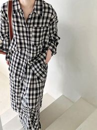 Robes de travail Japon Style Casual Checkered 2pc Set Women's Spring Automne Automne Single Breasted Long Manche à manches A-Line Elastic Jupe