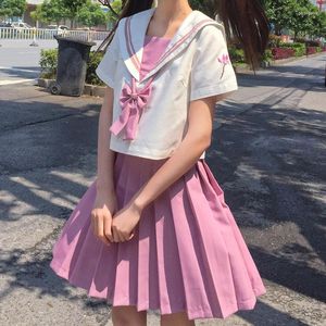 Werkjurken Japanse universiteitsstijl 2 -delige set vrouwen zomer 2023 marine kraag korte mouwen blouse kawaii geplooide rok zoete meisjes kleding