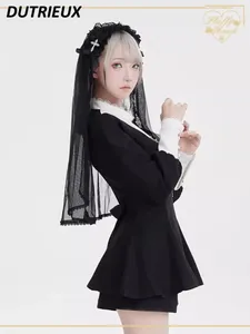 Robes de travail fille japonaise jambe noire de mouton à manches à manches de chemise de chemise short 2024 culte d'été sets en deux morceaux qui deviennent femmes