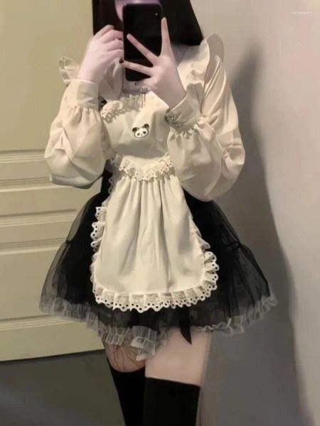 Vestidos de trabajo japonés kawaii tres piezas conjunto mujeres encaje cosplay casual lolita falda traje femenino lindo manga larga corto dulce chic y2k