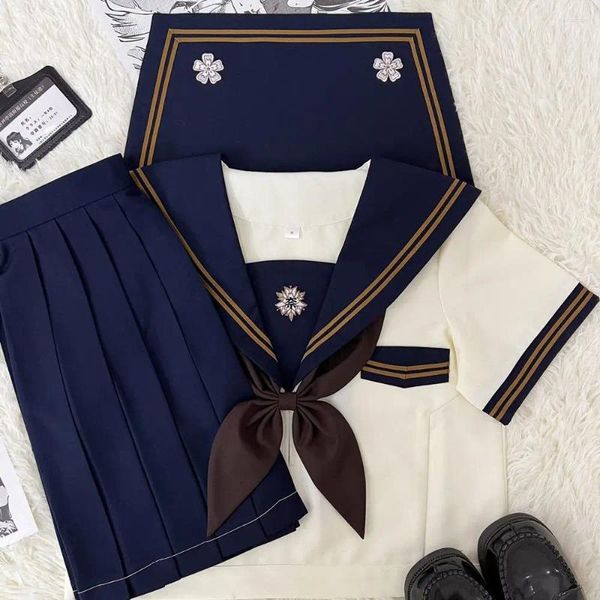 Vestidos de trabajo Estilo japonés Estudiantes Chicas Escuela JK Uniformes Traje azul marino Traje de mujer Blusa marinera Falda plisada Ropa de clase