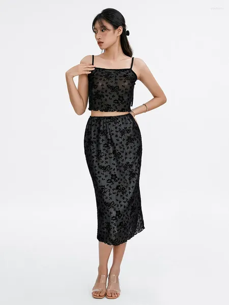 Vestidos de trabajo Jemeigar Floral Lace Midi Falda Set Mujeres 2 piezas Traje Cami Crop Top Bodycon Largo Verano Salir Streetwear