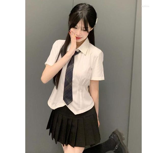Robes de travail Jk Uniform Womens Button Up Tops Et Blouse Jupe Basic Short Sleeve Crop Shirt Korean Fashion College Style Prepply School
