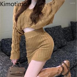 Werkjurken kimotimo herfst winter gebreide pakken vrouwen retro capuchon getinte bijgesneden trui hoge taille slanke mini rok mode 2 -delige sets