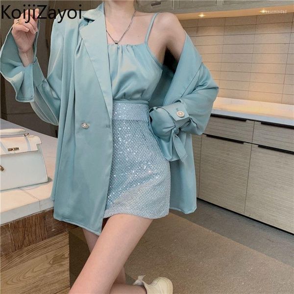 Vestidos de trabajo Koijizayoi elegante mujer moda tres piezas conjunto primavera otoño dama chic trajes coreanos chaqueta suelta camis mini falda corta