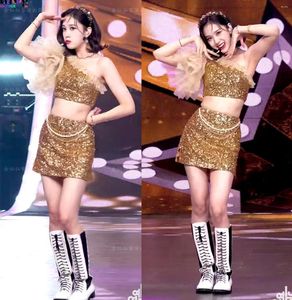 Werkjurken Korea Outfit Women Sexy Crop Tops Jazz Dancewear Dancer Festival Kleding Rave Hip Hop Dessen Mini Rok Stage Kostuum