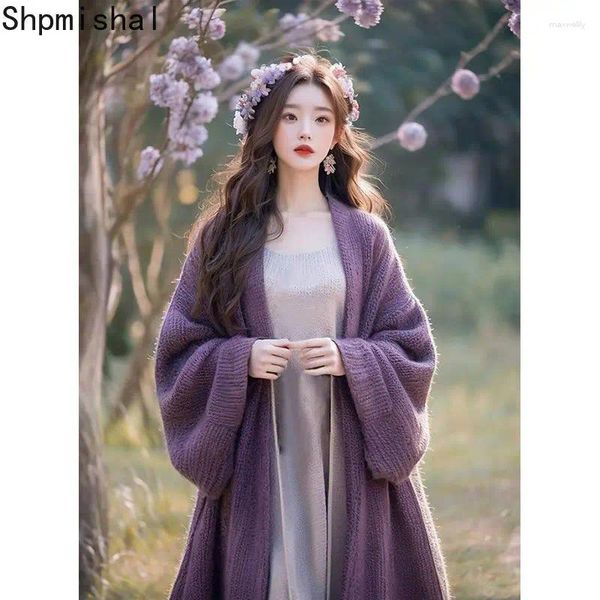 Robes de travail Fashion coréenne Pulllate paresseux pourpre cardigan tricot de design Sense d'hiver pour femmes robe de deux pièces