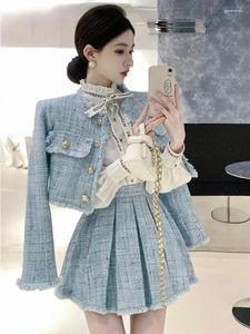 Robes de travail coréen Tweed Tweed Two Piece Set pour les femmes Pildel à manches longues à manches courtes à manches courtes en veste pletta