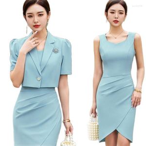 Werkjurken Korean Spring Autumn Formal Women Office Lady Business Uniforms Professional Dress Suits Blazer Rok Vest Set 4xl