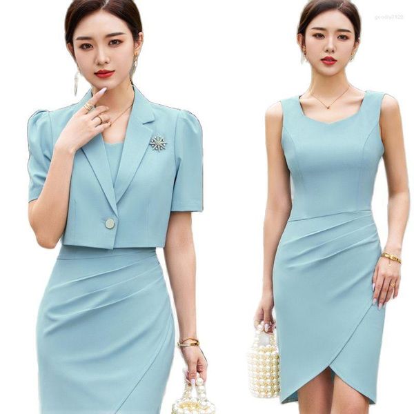 Robes de travail coréen printemps automne femmes formelles bureau dame uniformes d'affaires robe professionnelle costumes Blazer jupe gilet ensemble 4XL