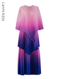 Robes de travail Lanmrem Summer Gradient plissé 2 pièces Set Femmes Châle irrégulière Spliced A-Line Jirts Fashion 2024 Design Clothing 32C872