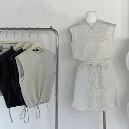 Robes de travail Lauri Laki ensembles d'été décontractés femmes coton sans manches pull à capuche et Mini jupe survêtement 2023